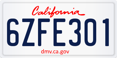 CA license plate 6ZFE301