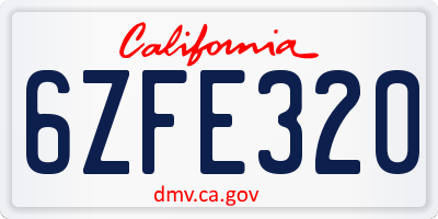 CA license plate 6ZFE320