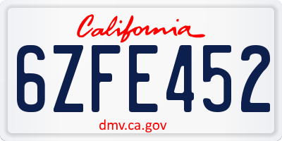 CA license plate 6ZFE452