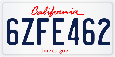 CA license plate 6ZFE462