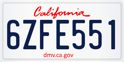 CA license plate 6ZFE551