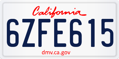 CA license plate 6ZFE615