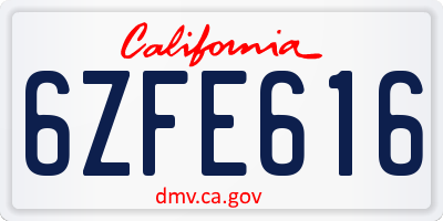 CA license plate 6ZFE616
