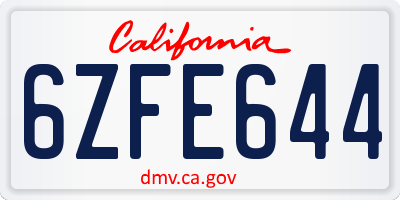 CA license plate 6ZFE644