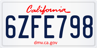 CA license plate 6ZFE798
