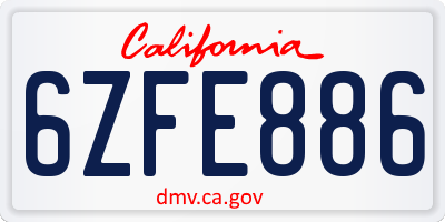 CA license plate 6ZFE886