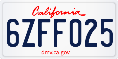 CA license plate 6ZFF025