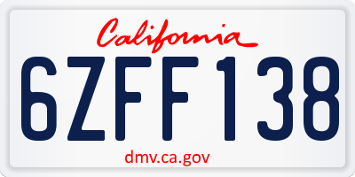 CA license plate 6ZFF138