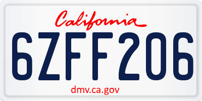 CA license plate 6ZFF206