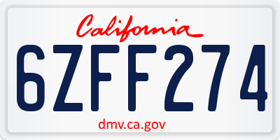 CA license plate 6ZFF274
