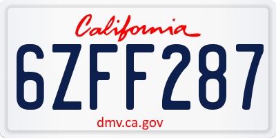 CA license plate 6ZFF287