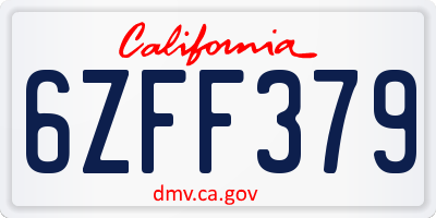 CA license plate 6ZFF379