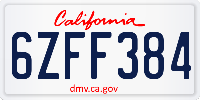 CA license plate 6ZFF384