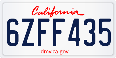 CA license plate 6ZFF435
