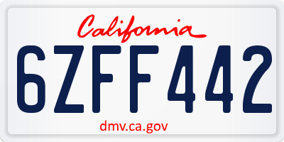 CA license plate 6ZFF442