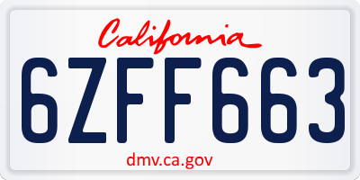 CA license plate 6ZFF663