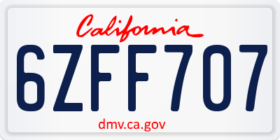 CA license plate 6ZFF707