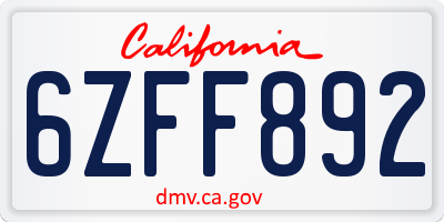 CA license plate 6ZFF892