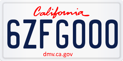 CA license plate 6ZFG000