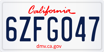 CA license plate 6ZFG047