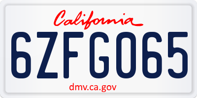 CA license plate 6ZFG065