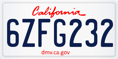 CA license plate 6ZFG232