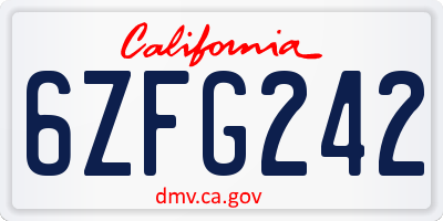 CA license plate 6ZFG242