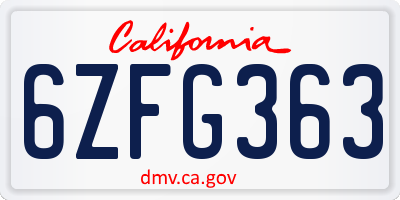 CA license plate 6ZFG363