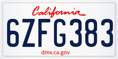 CA license plate 6ZFG383