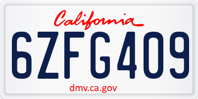 CA license plate 6ZFG409