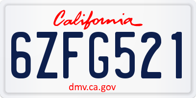 CA license plate 6ZFG521