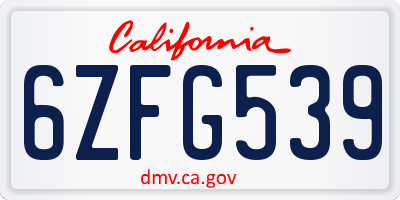 CA license plate 6ZFG539