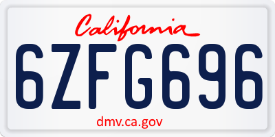 CA license plate 6ZFG696