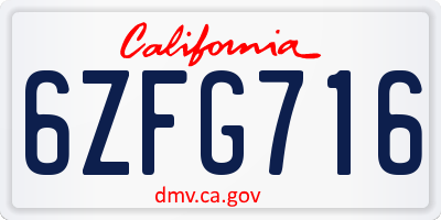 CA license plate 6ZFG716
