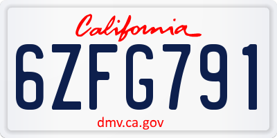 CA license plate 6ZFG791