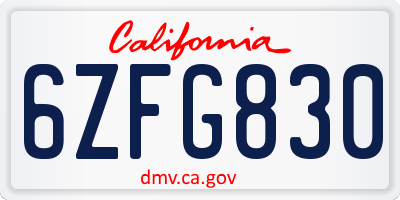 CA license plate 6ZFG830