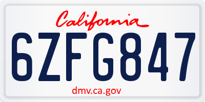 CA license plate 6ZFG847