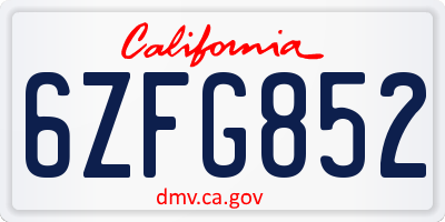 CA license plate 6ZFG852
