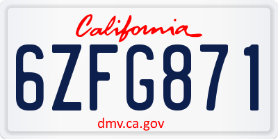 CA license plate 6ZFG871