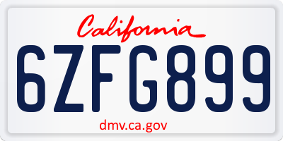 CA license plate 6ZFG899