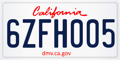 CA license plate 6ZFH005