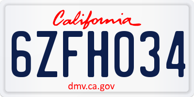 CA license plate 6ZFH034