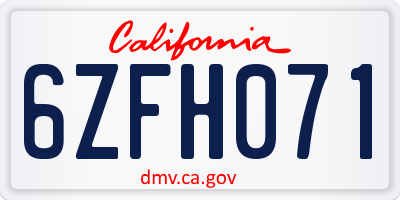 CA license plate 6ZFH071