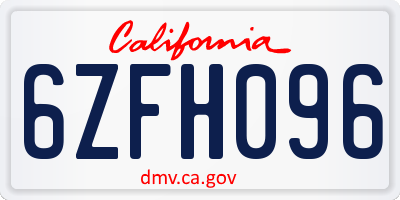 CA license plate 6ZFH096