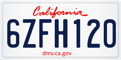 CA license plate 6ZFH120