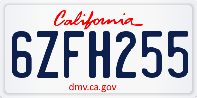 CA license plate 6ZFH255