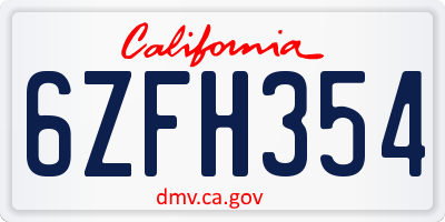 CA license plate 6ZFH354