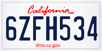 CA license plate 6ZFH534
