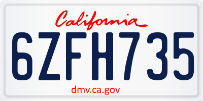 CA license plate 6ZFH735