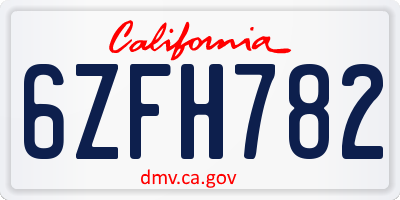 CA license plate 6ZFH782